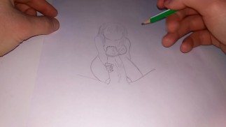 Раскрашенная хентай девушка помогла огромному члену своего парня кончить