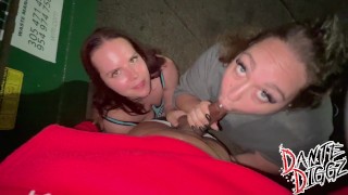 Putas de la BBC Katja Miyatovich y Ruby LaBelle golpean el callejón trasero en Miami para una doble mamada rápida