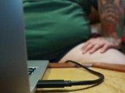 Preview 6 of French Canadian Man Little Dick Cumming Watching Porn on Macbook Pro