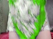 Preview 2 of Big Cumshot Cute Ladyboy Legs Hot Green Dress Sexy Body Pretty Style of Cumming
