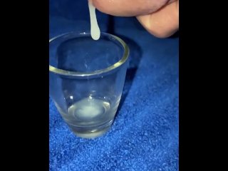 cumshot, male solo, shot glass, dripping