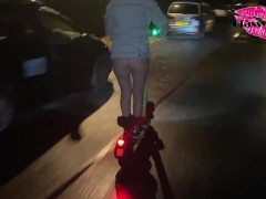 Classy Filth riding an electric scooter in the streets of the UK with her pants down!!