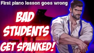 호색한 피아노 선생님은 깊은 목소리를 나쁘게 놀린다는 이유로 당신의 엉덩이를 때립니다.