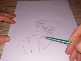 cartoon girl, simple pencil, cartoon porn, juicy ass