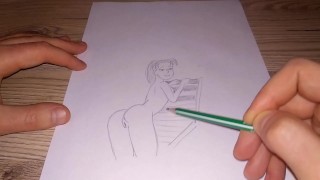 Cartoon girl shows her beautiful ass