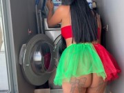 Preview 1 of Stepdaughter gets fucked while stuck in the washing machine. Christmas theme