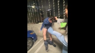 Ballbusting Kicking In A Public LA Garage Following A Busy Hockey Game