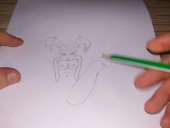 Pussy girl, drawing with a simple pencil