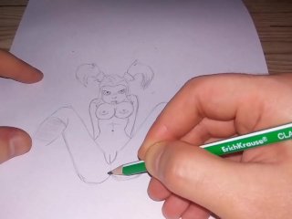 pencil, painting, cute girl, homemade