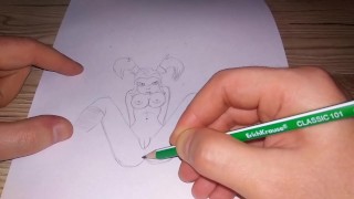 シンプルな鉛筆で描く猫の女の子