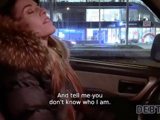 DEBT4k. Slim brunette seduces collector hoping to avoid more problems