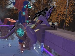 futa protogen pounds fluffy dragon by the pool