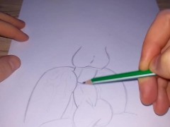 Drawing a double penetration with huge cocks
