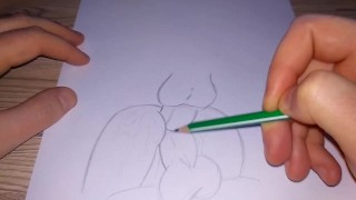 Drawing a double penetration with huge cocks