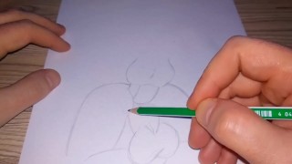 Desenhando uma dupla penetração com paus enormes