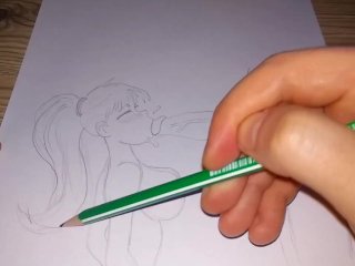 pencil, solo male, big cock, cute girl blowjob