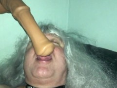 Mature Tranny Playing with Horse Dildo