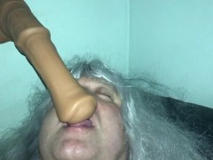 Mature Tranny Playing with Horse Dildo