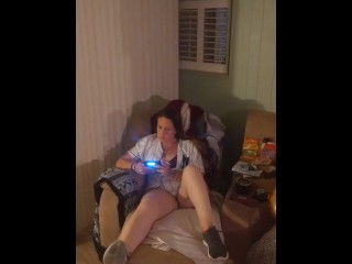 Cute Girl Plays Video Games in Bra and Panties