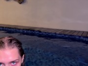 Preview 4 of Sweet blowjob in the public pool. Cum on hair of Californiababe
