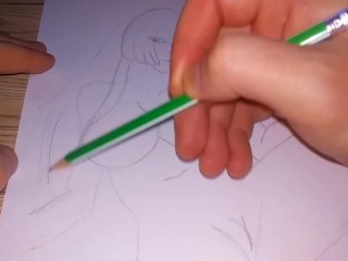 シンプルな鉛筆で描く、クールな形のゴージャスなアジアの女の子
