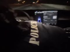 Aubrey receives head from cop in self driving car.