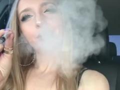 CANNABIS SMOKER GIRL SMOKE TRICKS SMOKING BIG JOINT DRIVING ACROSS BAY BRIDGE SFW // BLONDE BUNNY
