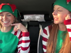 Video Nadia Foxx & Serenity Cox as Horny Elves cumming in drive thru with remote controlled vibrators / 4K