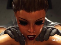 A sexy busty ebony gets fucked by a sci-fi soldier in the sci-fi cell