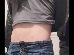 Trans Gurl Shemale adjusts tight skirt
