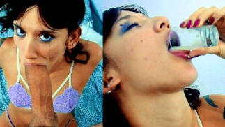 Swallowing SHOT OF CUM FULL VIDEO semen in a small glass and I drink it