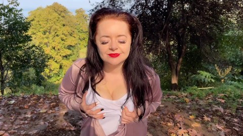 Hot Mistress Lara is touching her tits outside