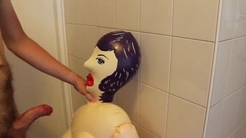 Horny teen boy fucks his doll when home alone