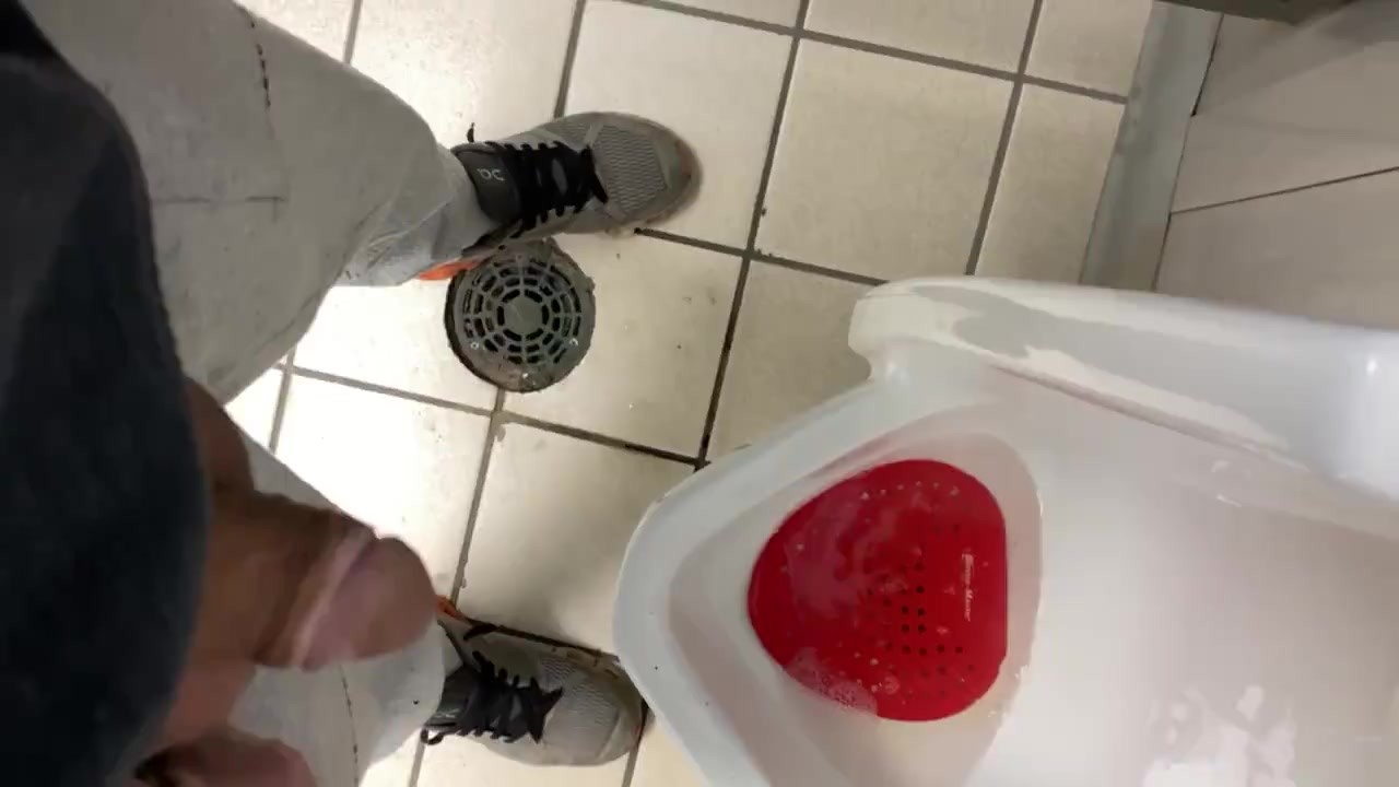 Running To Gas Station Restroom Desperate Pissed In Urinal And On Floor  Moaning Relief