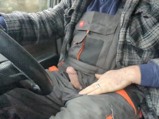 uncut cock, public, 60fps, work clothes