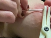 Preview 1 of Bdsm painful breast tit torture nipple piercing needleplay