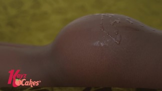 Slim Ebony @Kayz Cakes Gets Big Booty Oiled Up
