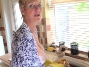 Preview 3 of Aunt Judy's XXX - 58yo Busty Mature Housewife Mrs. Molly Jacks Sucks Your Cock in the Kitchen (POV)