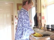 Preview 4 of Aunt Judy's XXX - 58yo Busty Mature Housewife Mrs. Molly Jacks Sucks Your Cock in the Kitchen (POV)