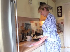 Video Aunt Judy's XXX - 58yo Busty Mature Housewife Mrs. Molly Jacks Sucks Your Cock in the Kitchen (POV)