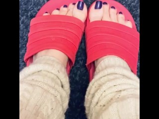 Slides and Hot MILF Feet, Legwarmers, Perfect Nails, and Wrinkles Included! Foot Fetish