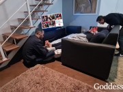 Preview 1 of Goddess Kiffa - Cuckold REAL life EP 7 - Cuck on his knees foot massage hotwife in front of her love