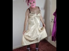 Hot tv slut in full length satin and latex hood