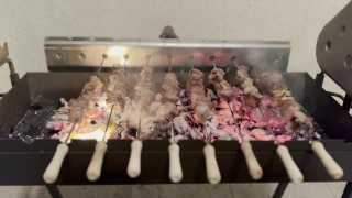 Festa souvlaki de porco na nova churrasqueira