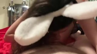 Little Bunny hoppin over to suck a juicy cock!! Cum shot!! Swallowing a big massive load 😩