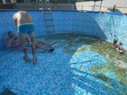 Preview 4 of #395 Boss fucks guy at the bottom of the pool while neighbors watch them