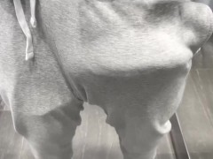 Grey sweatpants season, big bulge flash (DRESSING ROOM)