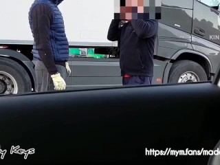 French Slut Offers a Free Blowjob to a Truck Driver if he Lets her Record the Scene - Real Amateur