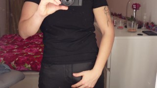 Hot man masturbating big dick in front of mirror until huge cum load ejaculation - 4K Video