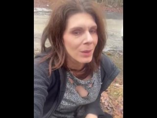 big tits, forest, pissing, vertical video